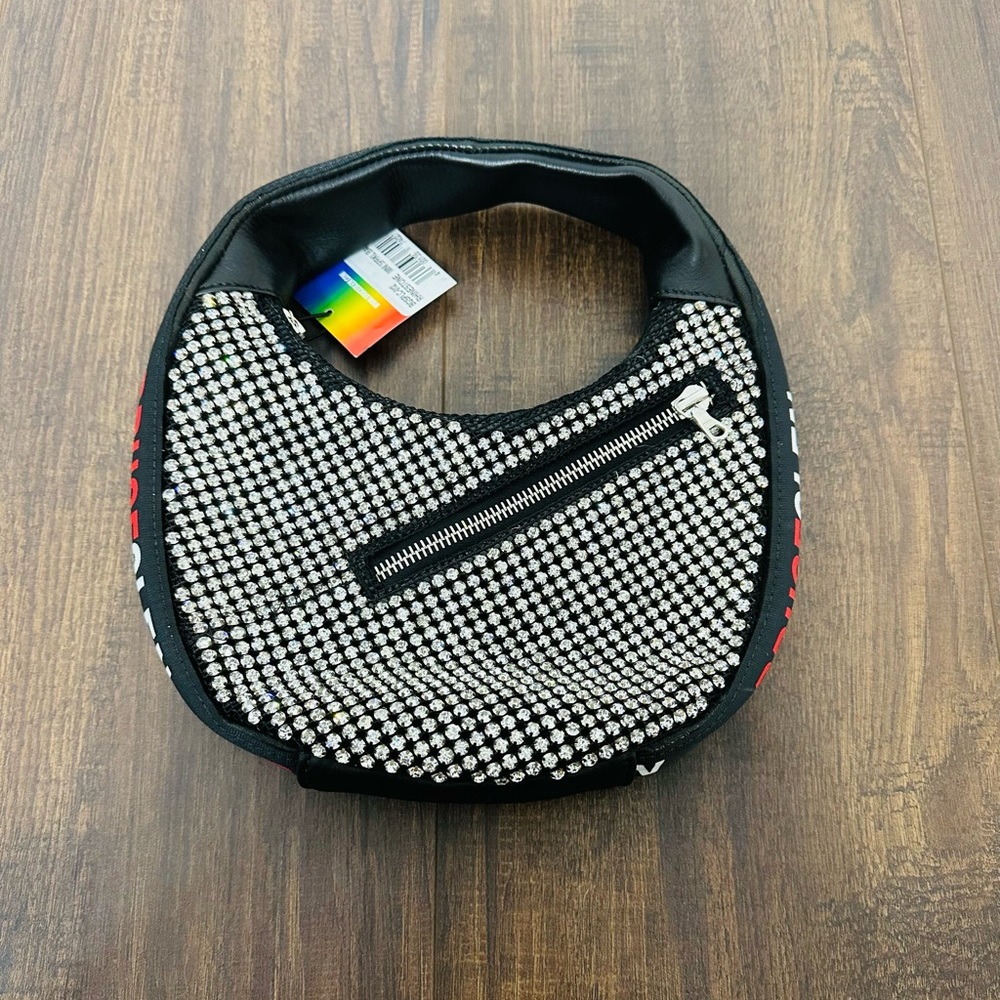 Bruce Glen Logo Mini Egg Rhinestone Mesh Hobo Bag - Picture 6 of 15